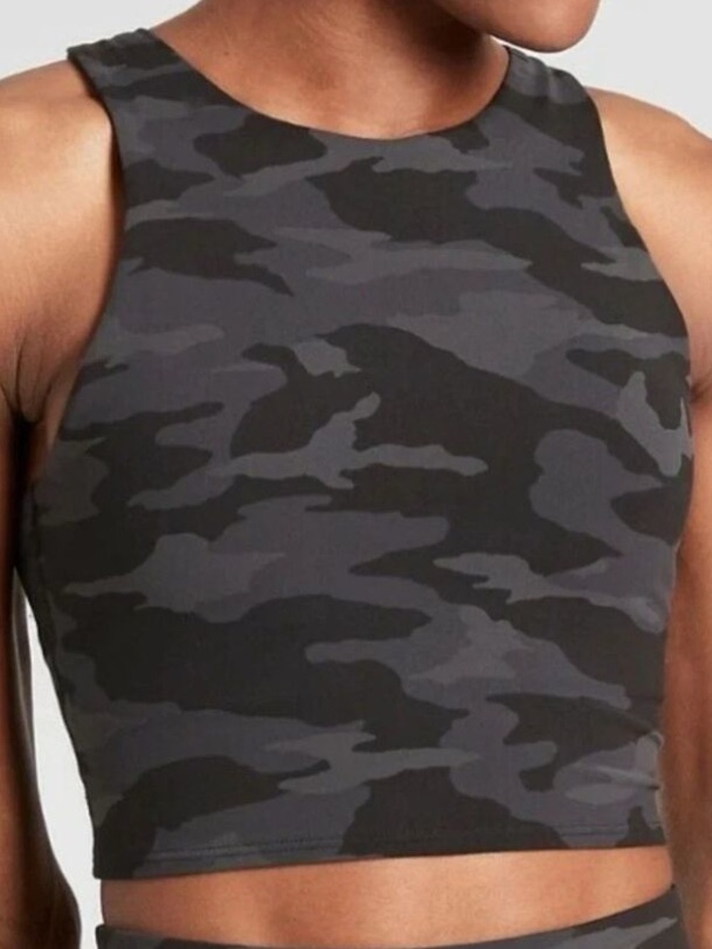Athleta Conscious Black Gray‎ Camo Crop Sports Tank Top